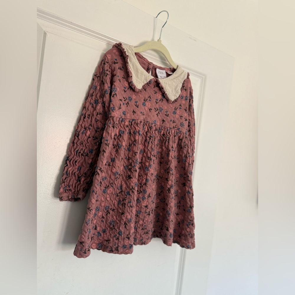 ZARA Mauve Cottage Core Long Sleeve Floral Dress Shirt 5-6 years - Picture 4 of 5